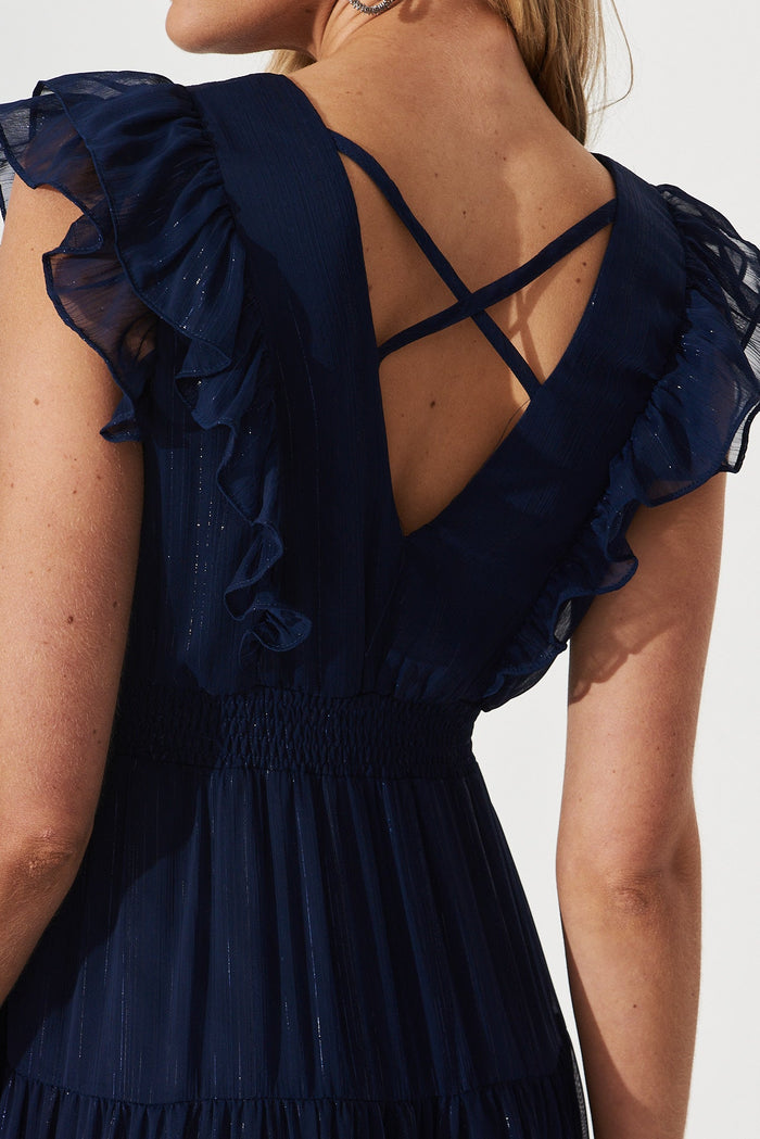 Barbados Midi Dress In Navy Lurex - detail