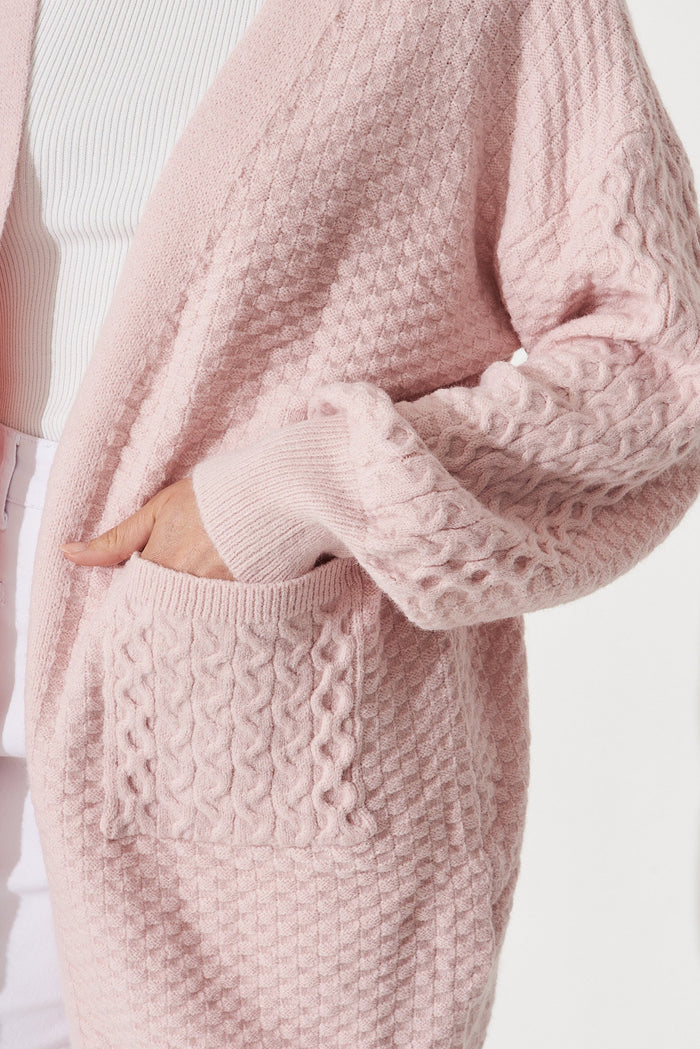 Kensworth Knit Cardigan In Pale Pink Wool Blend - detail