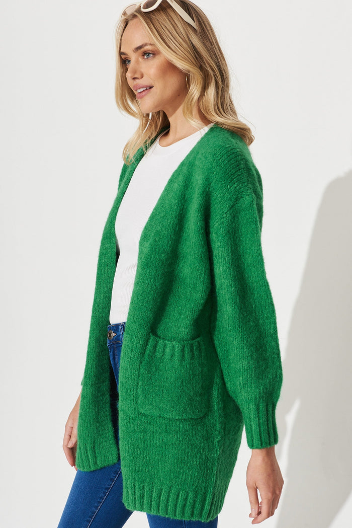 Hiroka Knit Cardigan In Green Wool Blend - side