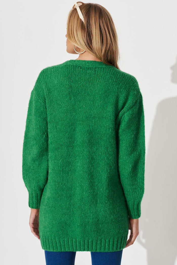 Hiroka Knit Cardigan In Green Wool Blend - back