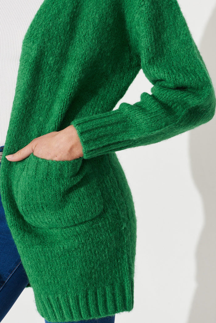 Hiroka Knit Cardigan In Green Wool Blend - detail