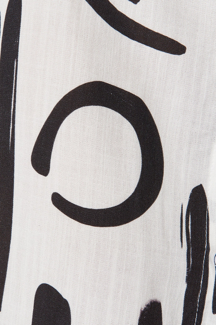 Bonaire Shirt Dress In White With Black Print Linen Blend - fabric