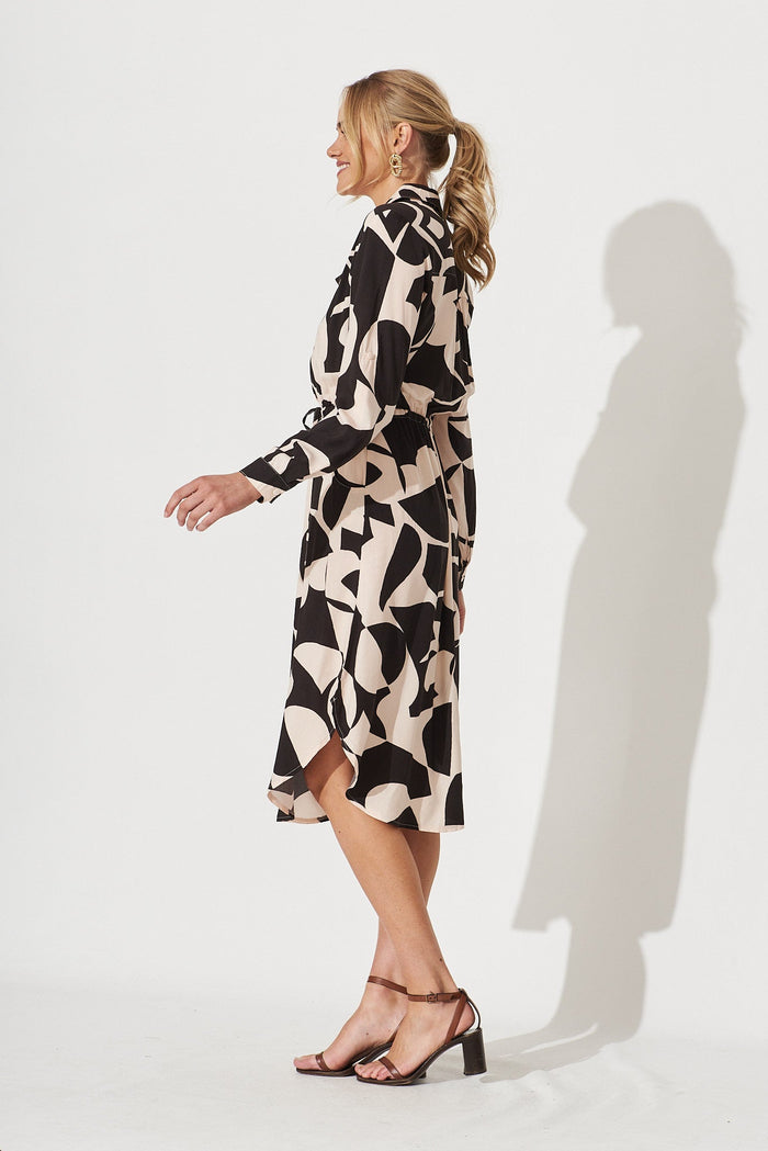 Samana Midi Dress In Cream With Black Print - side