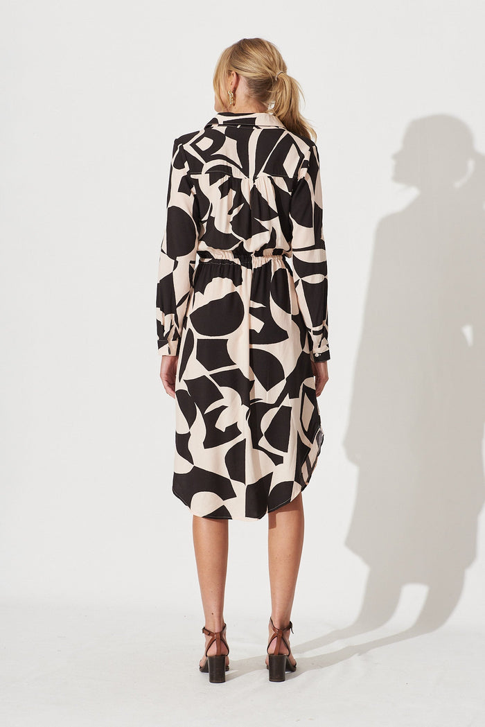 Samana Midi Dress In Cream With Black Print - back