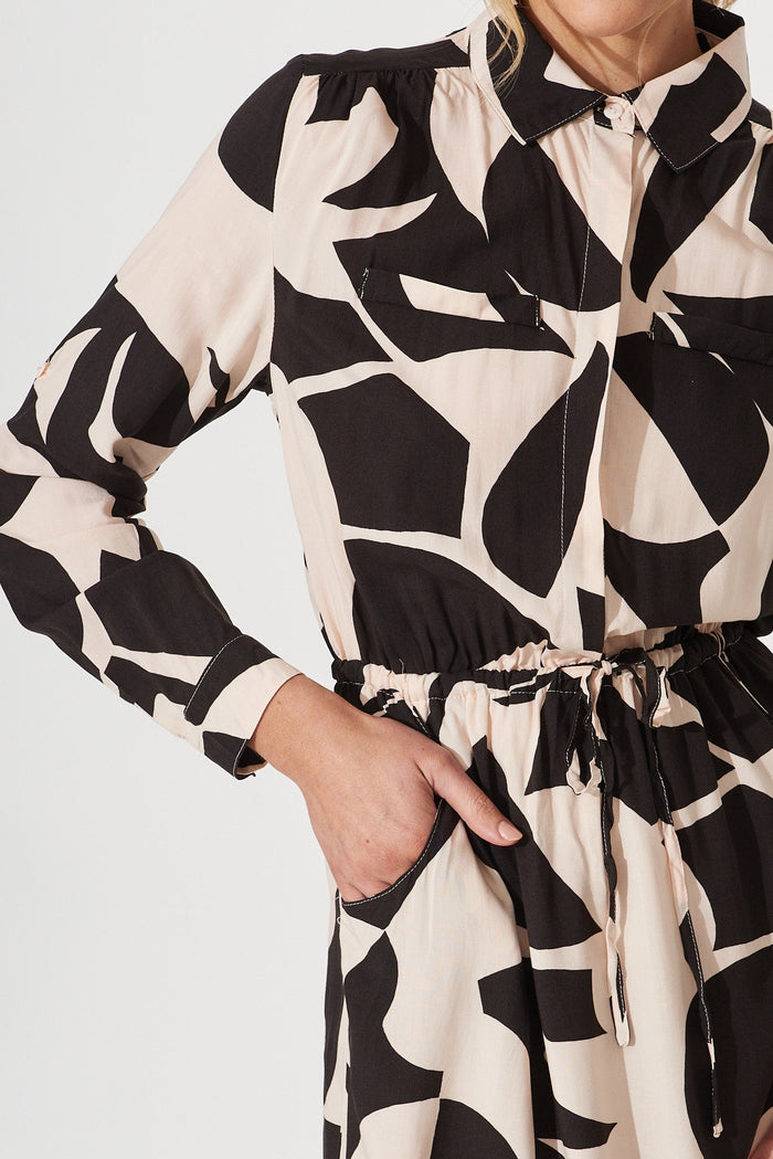 Samana Midi Dress In Cream With Black Print - detail