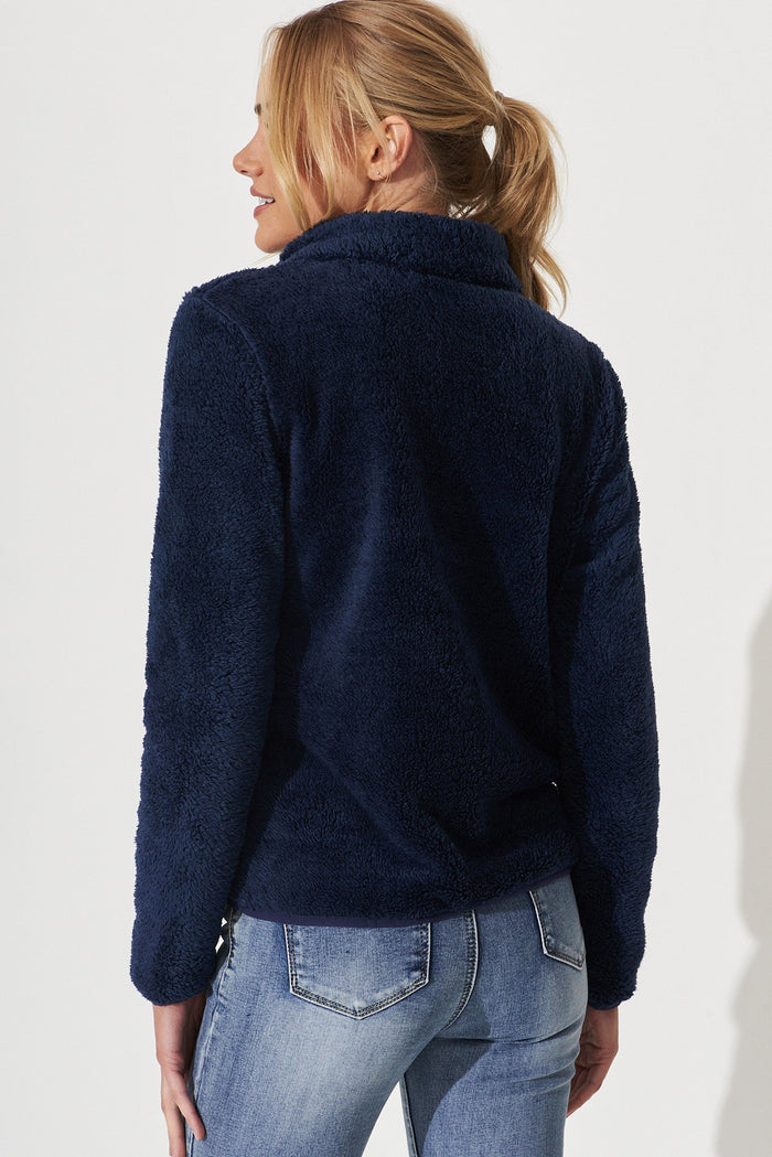 Linea Fluffy Jacket In Navy - back