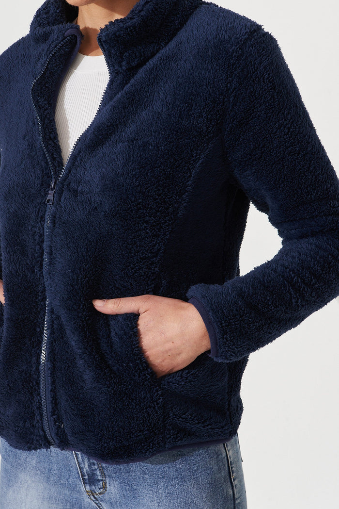 Linea Fluffy Jacket In Navy - detail