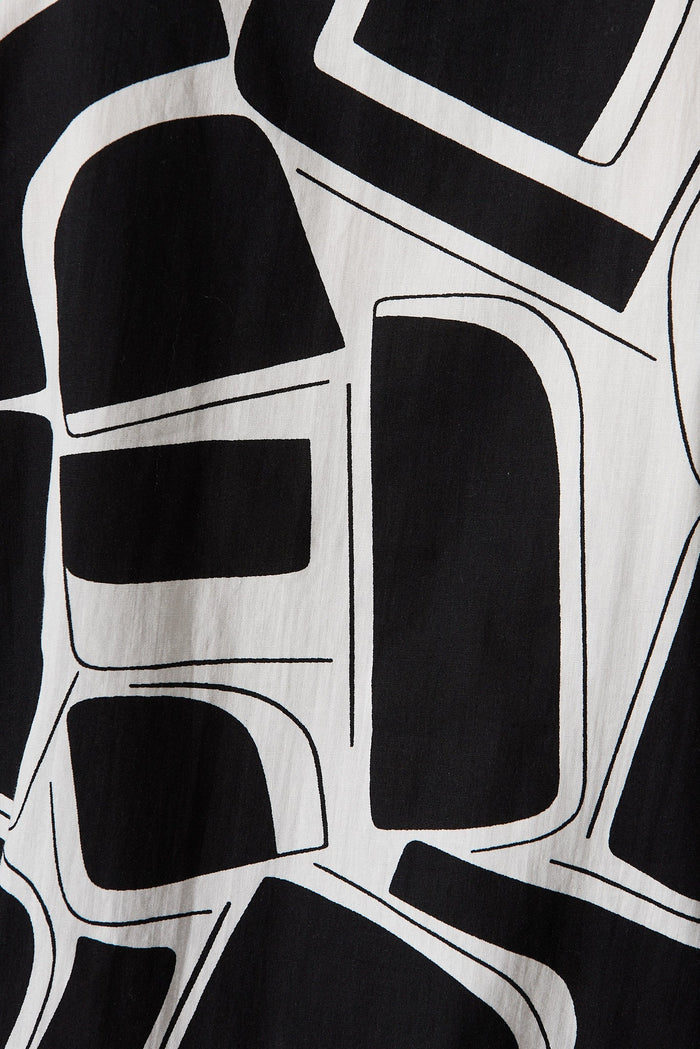 Daydream Smock Dress In Black With White Print Cotton - fabric