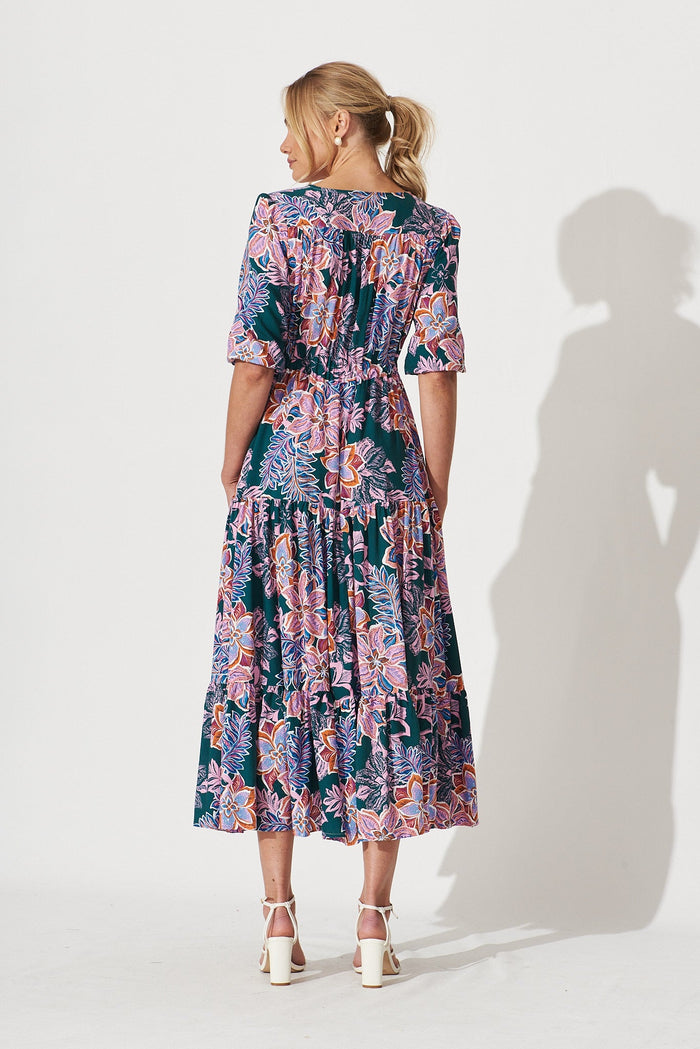 Emilia Maxi Dress In Green With Pink Multi Floral - back