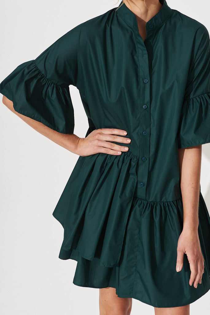 Blaire Shirt Dress In Emerald Green - detail