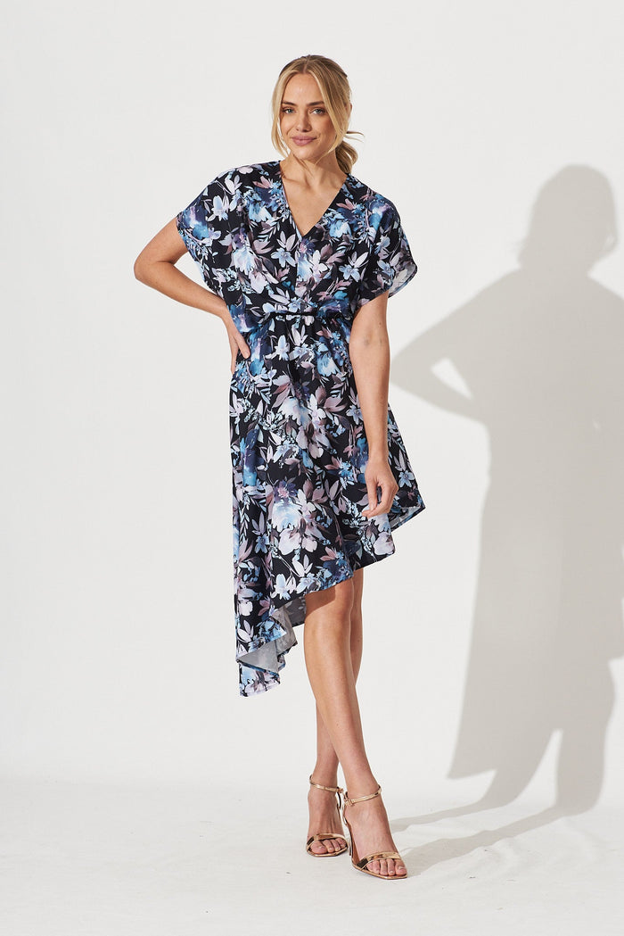 Maybe Baby Dress In Black With Blue Floral - full length