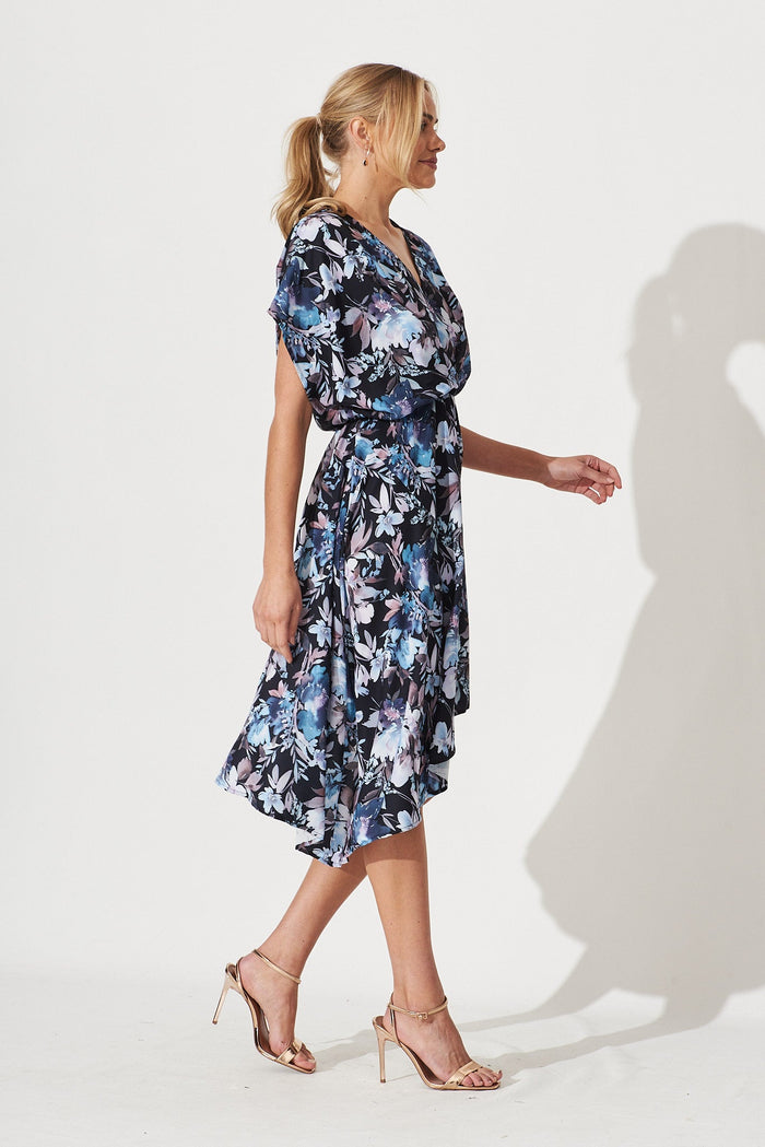 Maybe Baby Dress In Black With Blue Floral - side