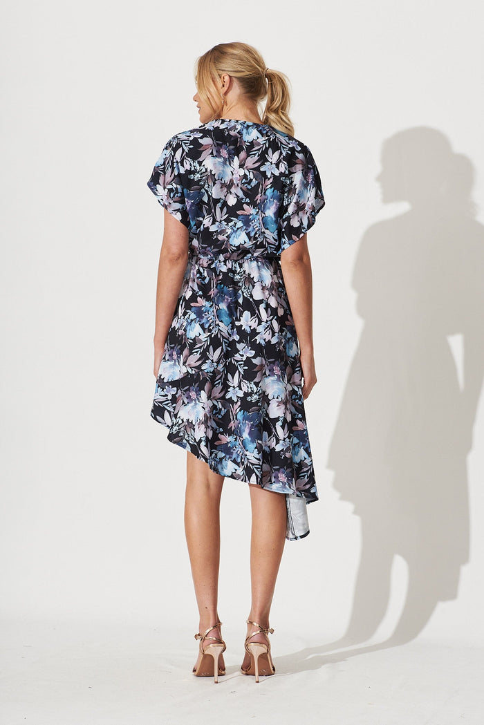Maybe Baby Dress In Black With Blue Floral - back