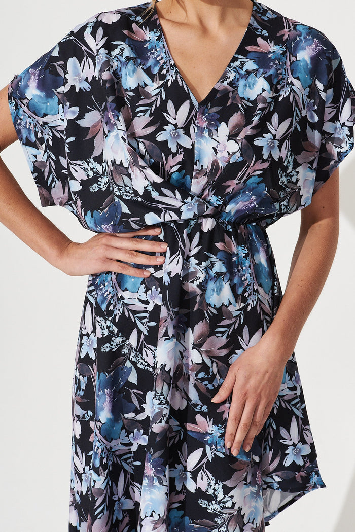 Maybe Baby Dress In Black With Blue Floral - detail