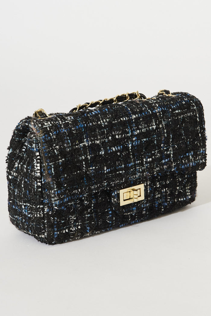 August + Delilah Louise Bag In Navy And Black Tweed - side