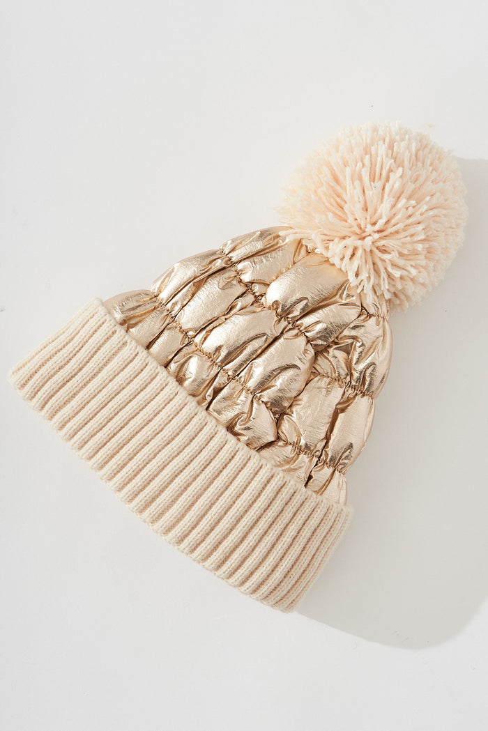 August + Delilah Manon Knit Beanie In Gold - flatlay