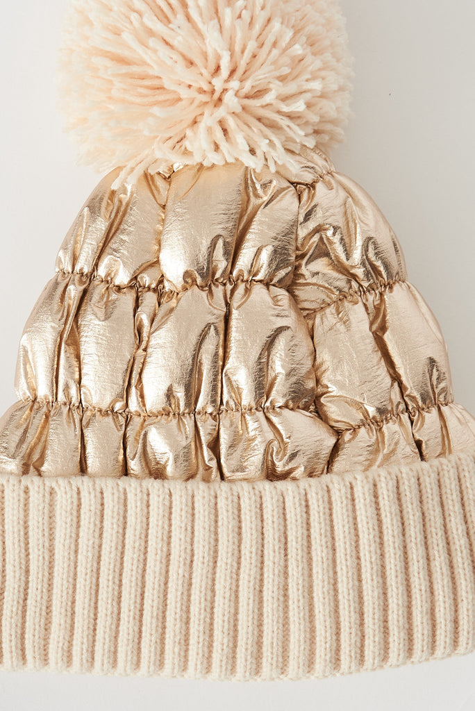 August + Delilah Manon Knit Beanie In Gold - detail
