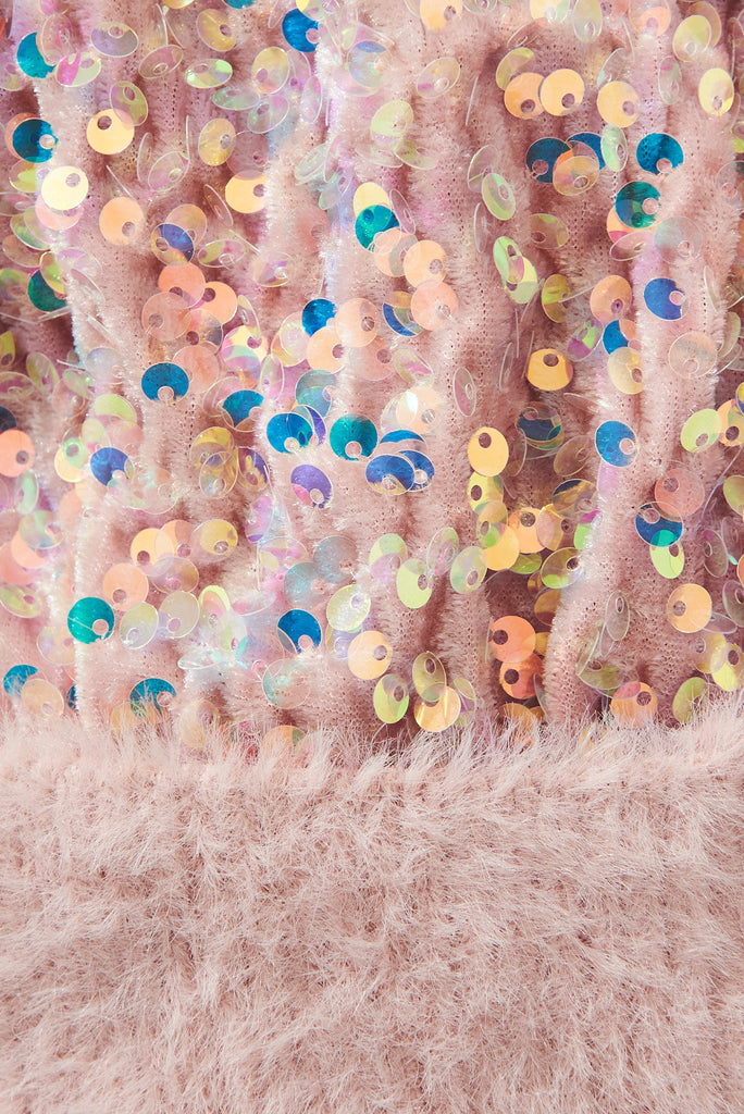August + Delilah Figuera Knit Beanie In Pink Sequin - fabric
