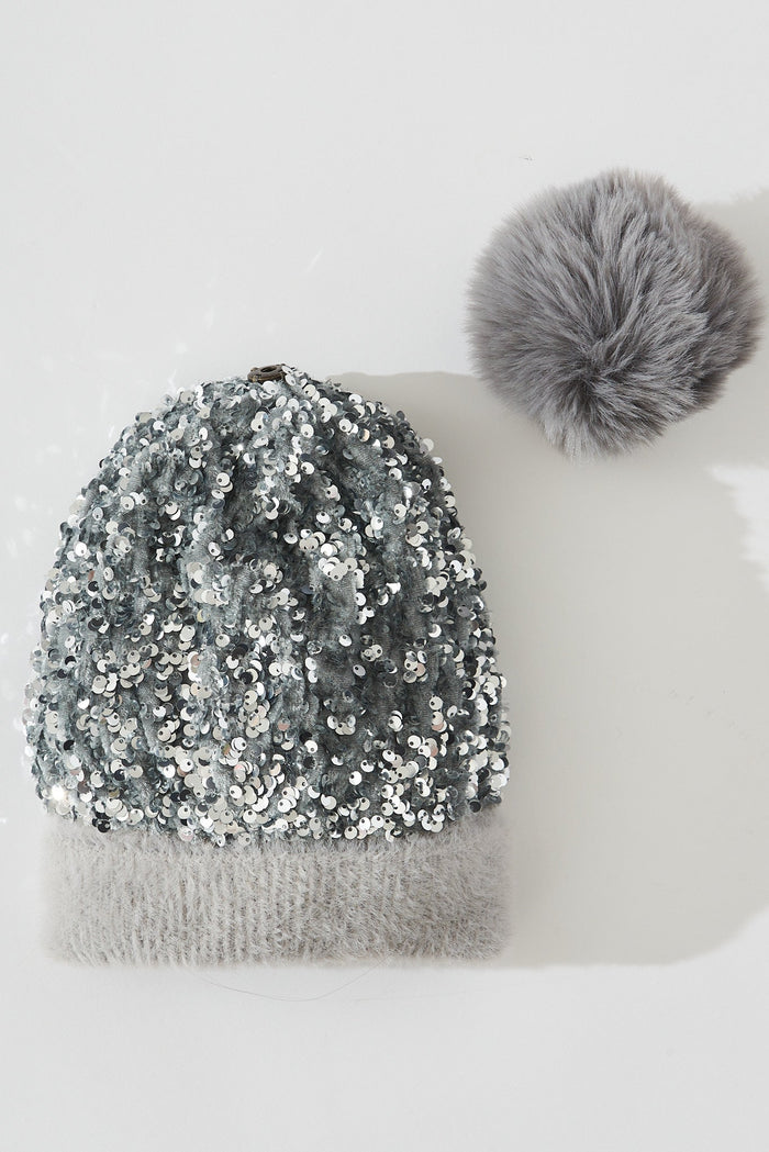 August + Delilah Figuera Knit Beanie In Grey Sequin - St Frock (Dev)