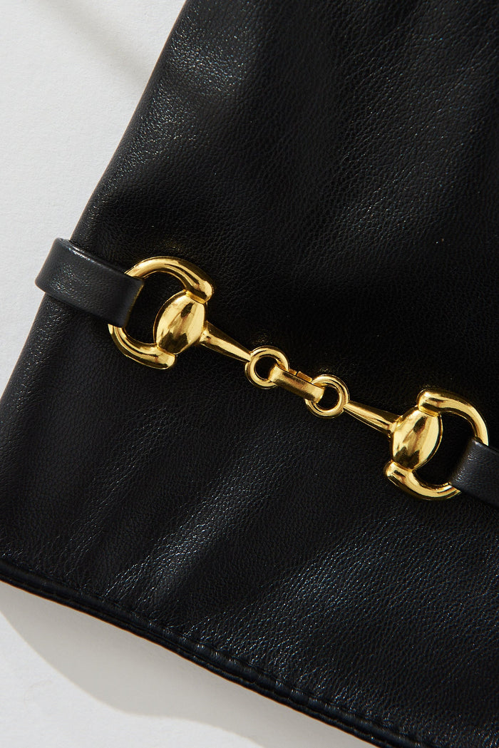 August + Delilah Poitiers PU Gloves In Black With Gold Buckle - detail