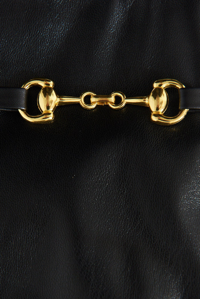 August + Delilah Poitiers PU Gloves In Black With Gold Buckle - detail