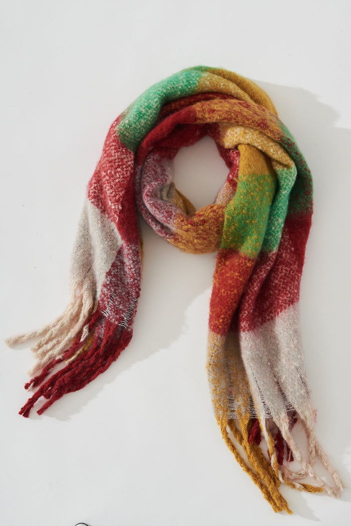 August + Delilah Brooklyn Oversized Knit Scarf In Red And Green Check - St Frock (Dev)