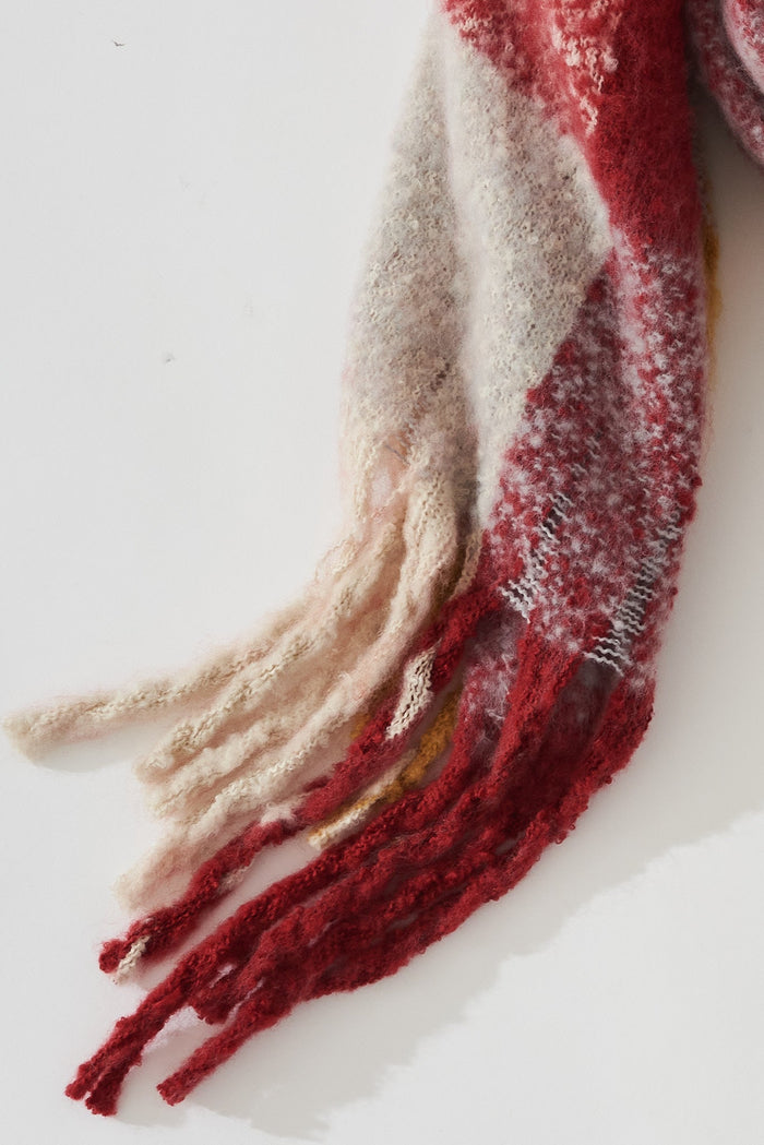August + Delilah Brooklyn Oversized Knit Scarf In Red And Green Check - St Frock (Dev)