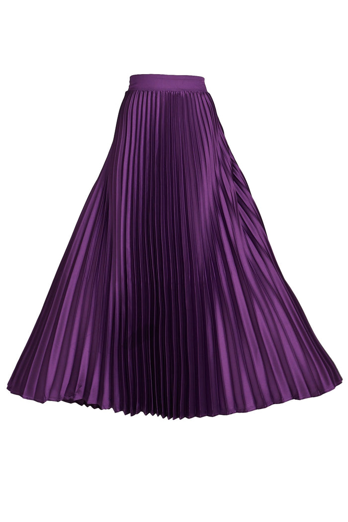 Allison Midi Pleat Skirt In Purple Satin - St Frock (Dev)
