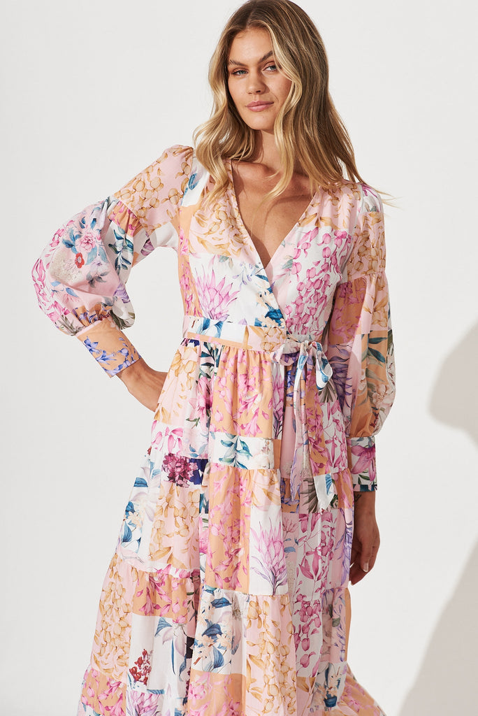 Hoffman Maxi Wrap Dress In Rust Patch Floral - front