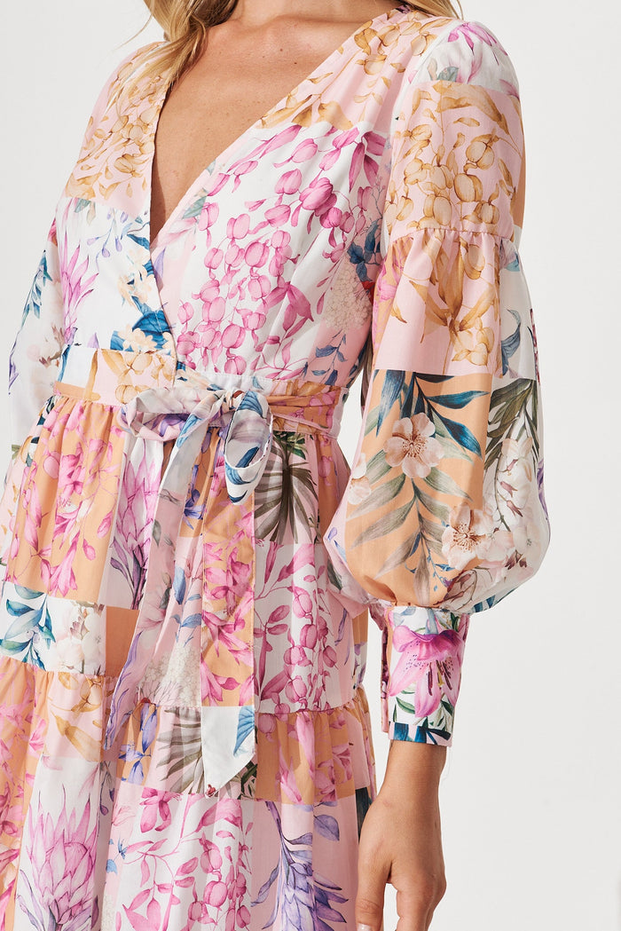 Hoffman Maxi Wrap Dress In Rust Patch Floral - detail