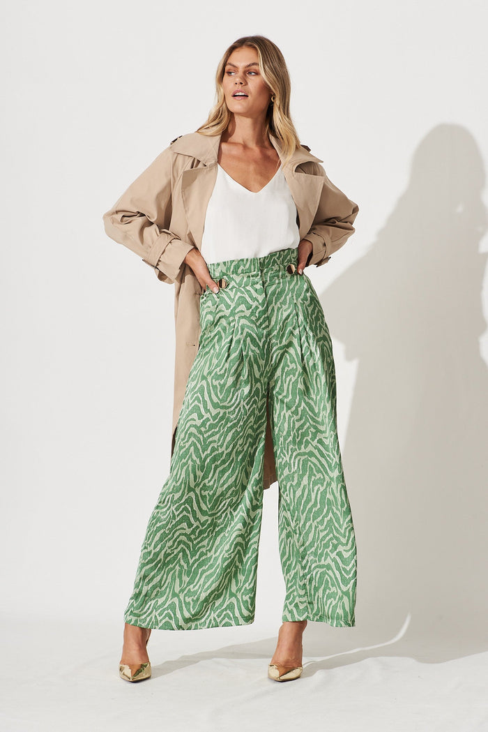 St Martin Pant In Green Print - full length