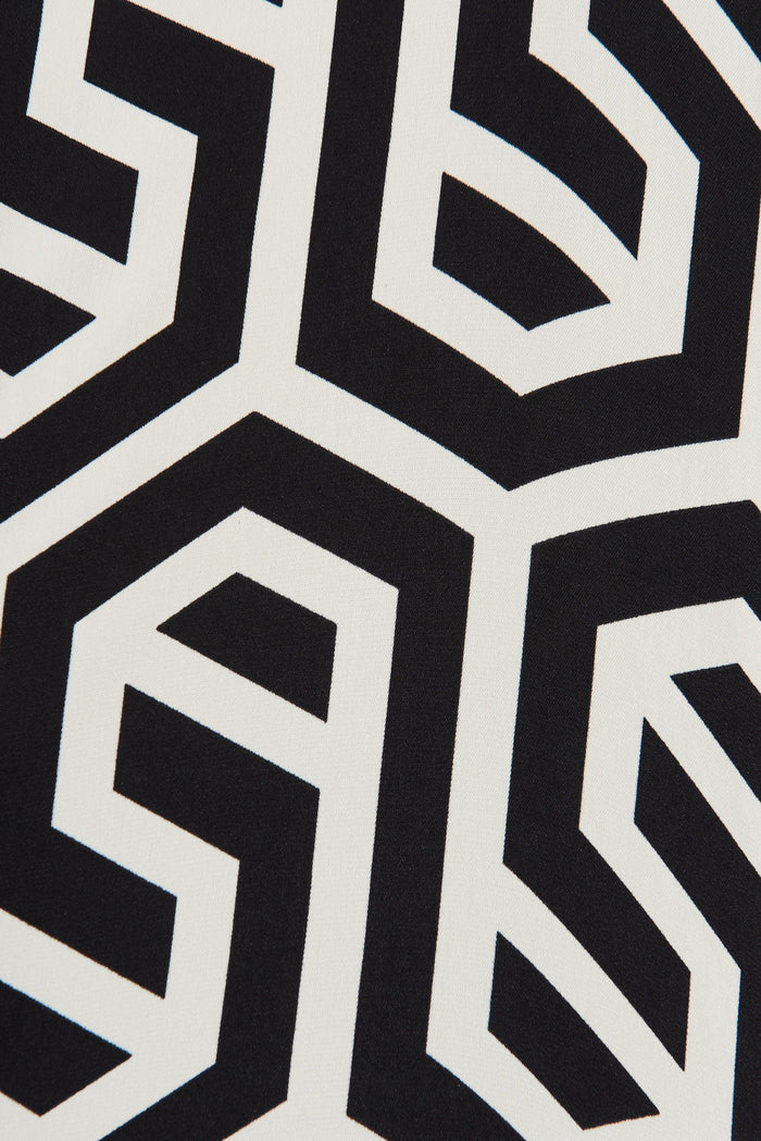 Saint Lucia Shirt In Black With Cream Geometric Print - fabric