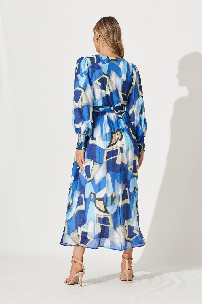 Lyford Maxi Dress In Blue Geometric Print - back