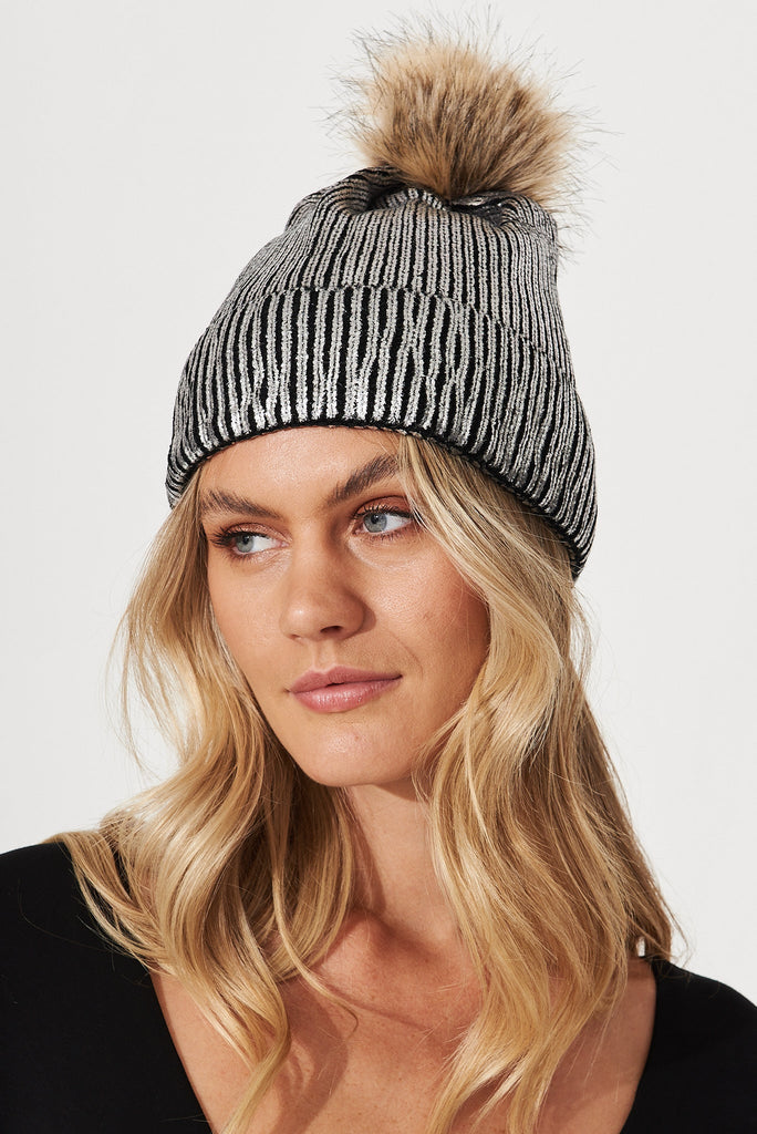 August + Delilah Interlaken Knit Beanie In Silver - St Frock (Dev)
