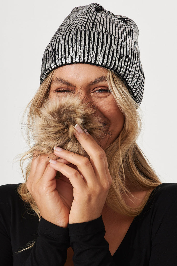 August + Delilah Interlaken Knit Beanie In Silver - St Frock (Dev)