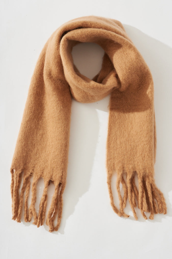 August + Delilah Zurich Knit Scarf In Brown - flatlay
