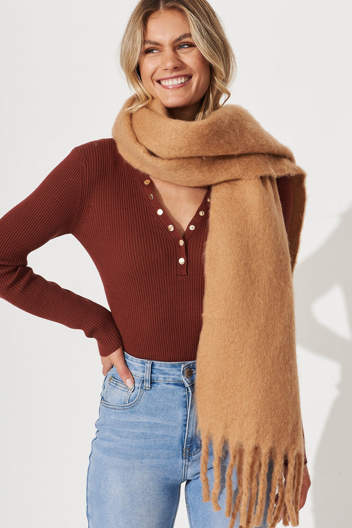 August + Delilah Zurich Knit Scarf In Brown - front