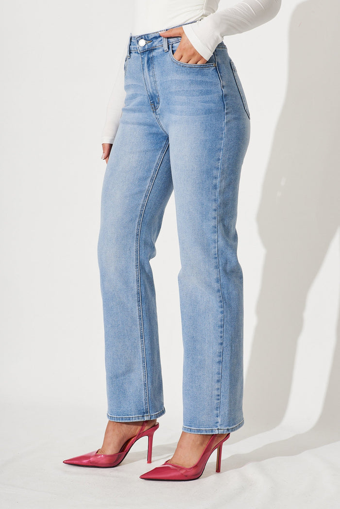 Atwood High Rise Jeans In Washed Blue Denim - St Frock (Dev)