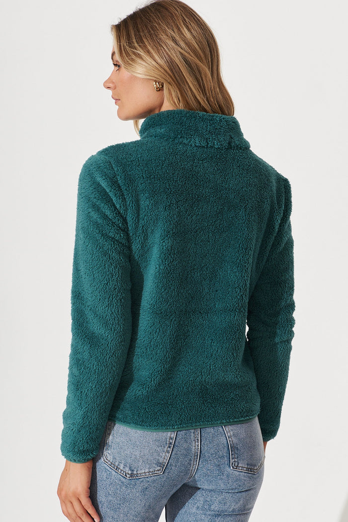Linea Fluffy Jacket In Teal - back