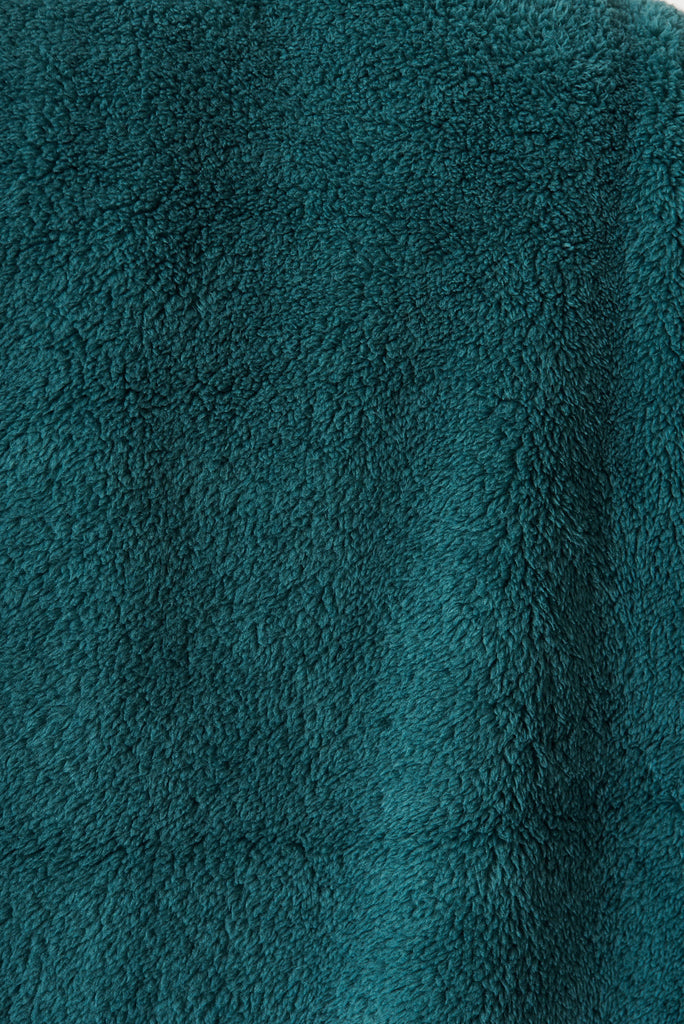 Linea Fluffy Jacket In Teal - fabric