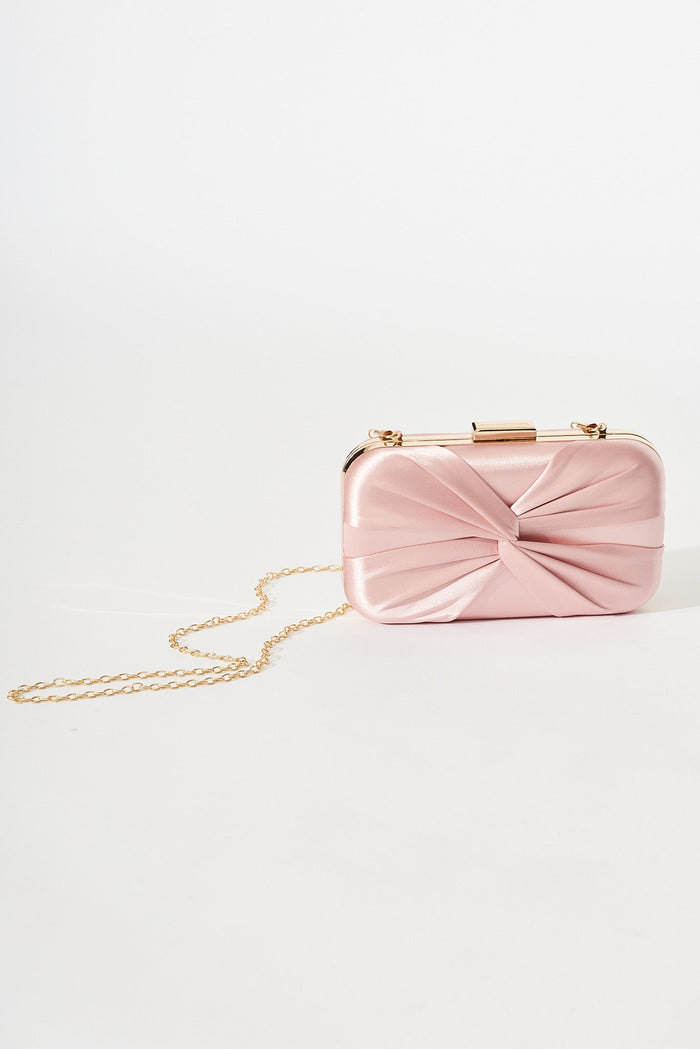 August + Delilah Paige Clutch Bag In Blush Satin - front