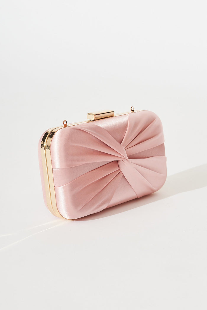 August + Delilah Paige Clutch Bag In Blush Satin - side