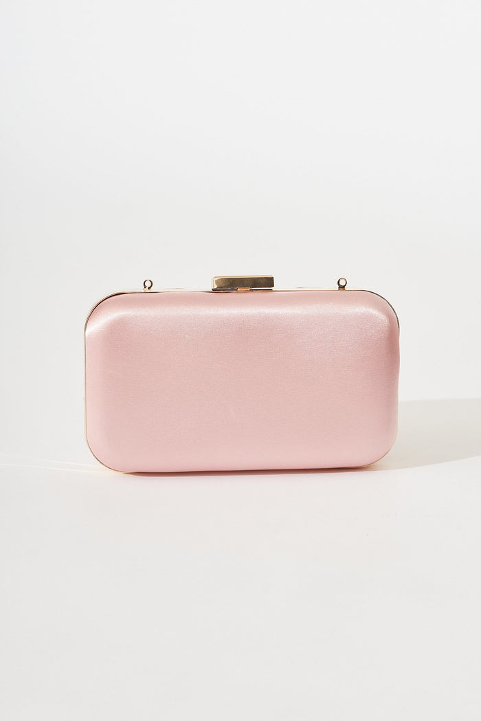 August + Delilah Paige Clutch Bag In Blush Satin - back