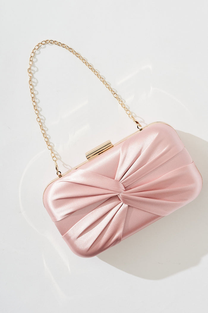 August + Delilah Paige Clutch Bag In Blush Satin - flatlay