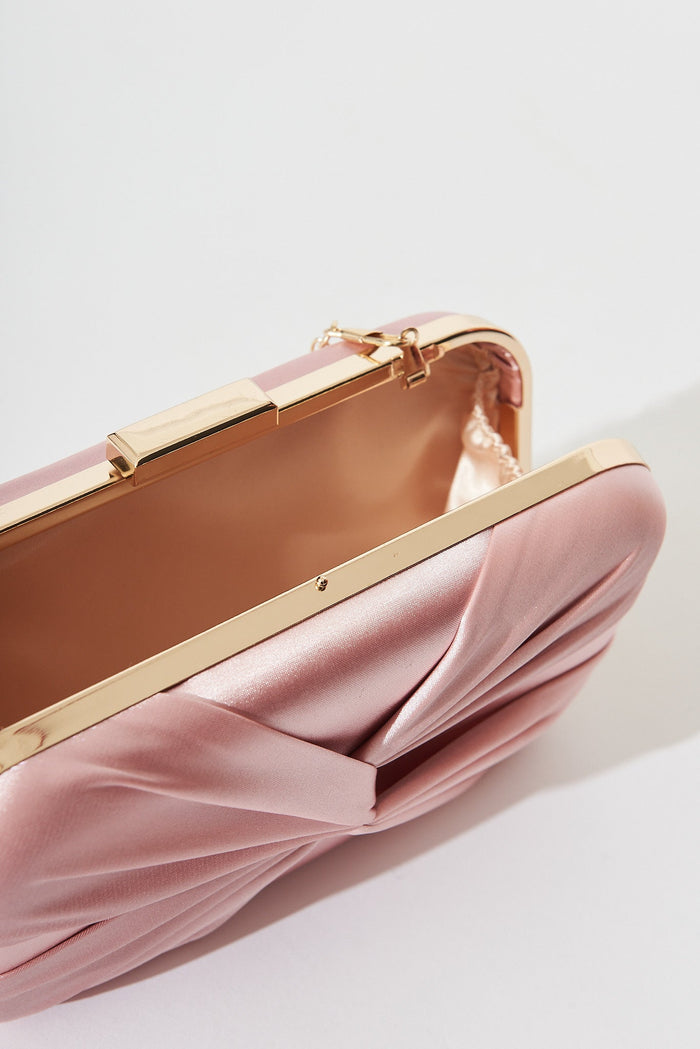 August + Delilah Paige Clutch Bag In Blush Satin - detail
