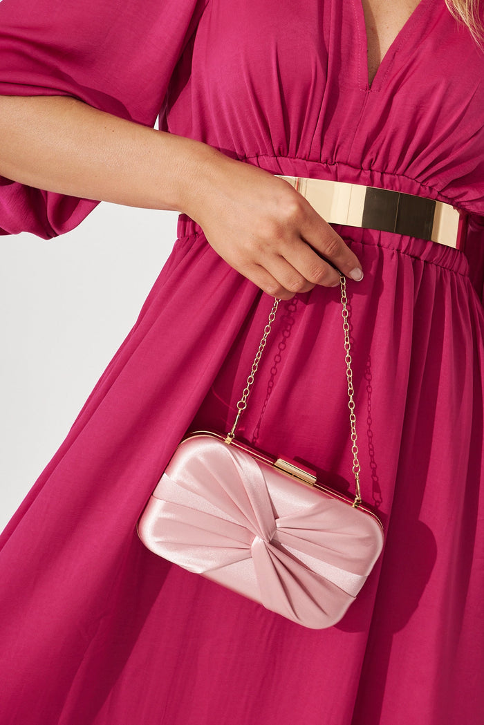 August + Delilah Paige Clutch Bag In Blush Satin - front