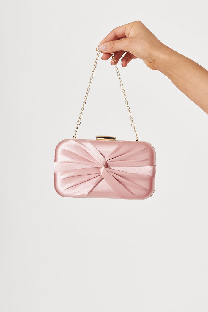 August + Delilah Paige Clutch Bag In Blush Satin - front