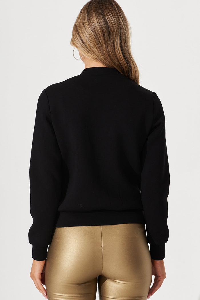 Bambini Bomber Jacket In Black Scuba - back