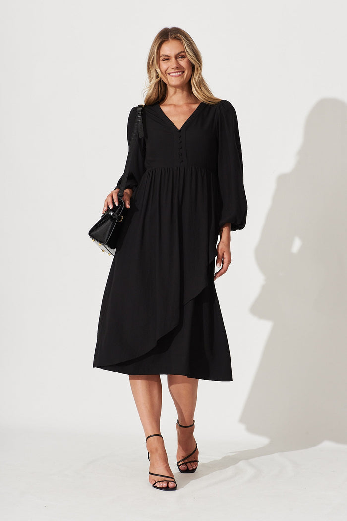 Joulter Midi Dress In Black Cotton Blend - full length