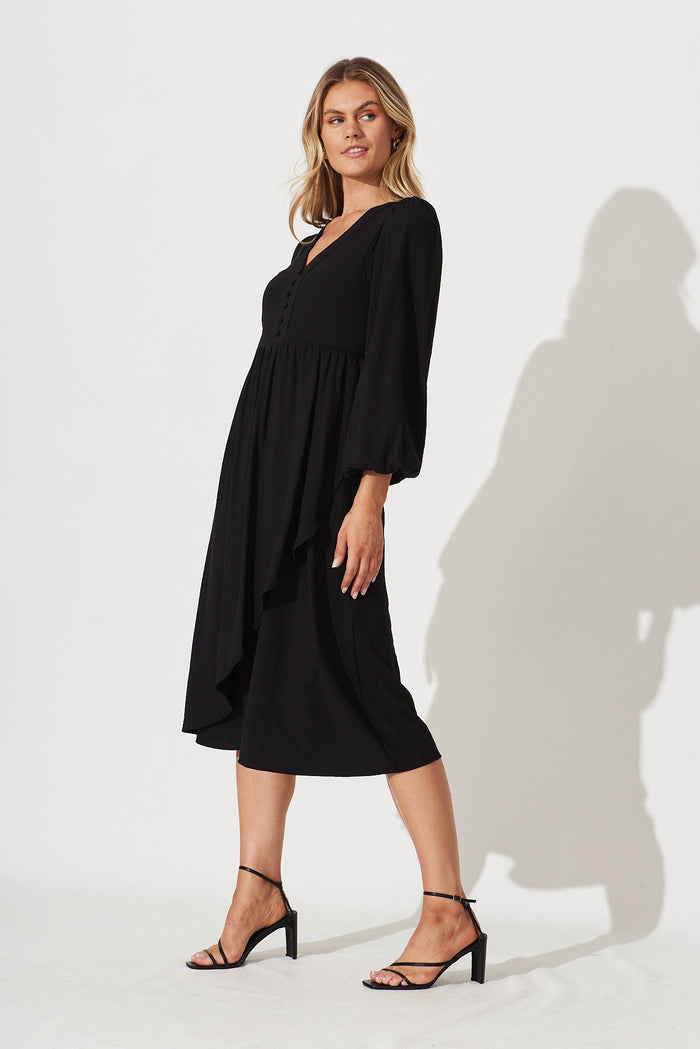 Joulter Midi Dress In Black Cotton Blend - side